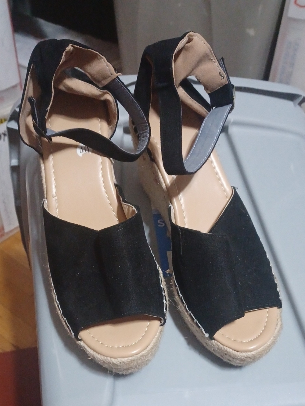 Black Espadrille Wedge Sandals - Women's Casual Summer Shoe